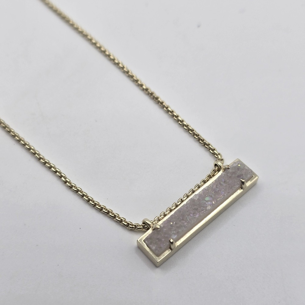 Kendra Scott Leanor Necklace 14K Gold Over Brass Bar Pendant Iridescent Drusy